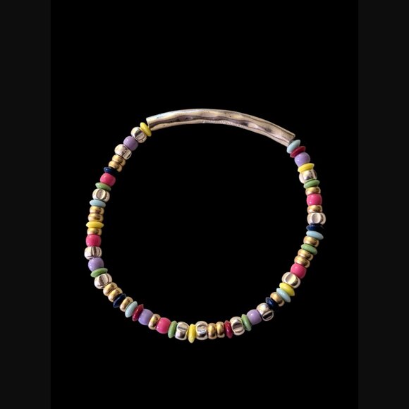 Stella & Dot Joyful OSFM Silver Tone Bar Multi Colored Bead Bracelet Stretch - Picture 7 of 10